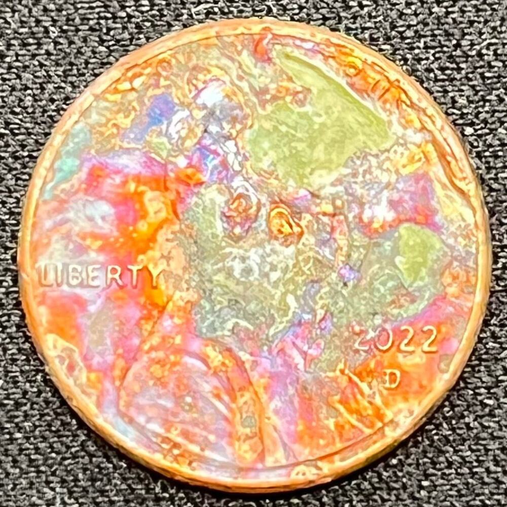Lincoln Penny 2021-D | Synthesized Fresh Rainbow Toning Handmade Art Coin #42